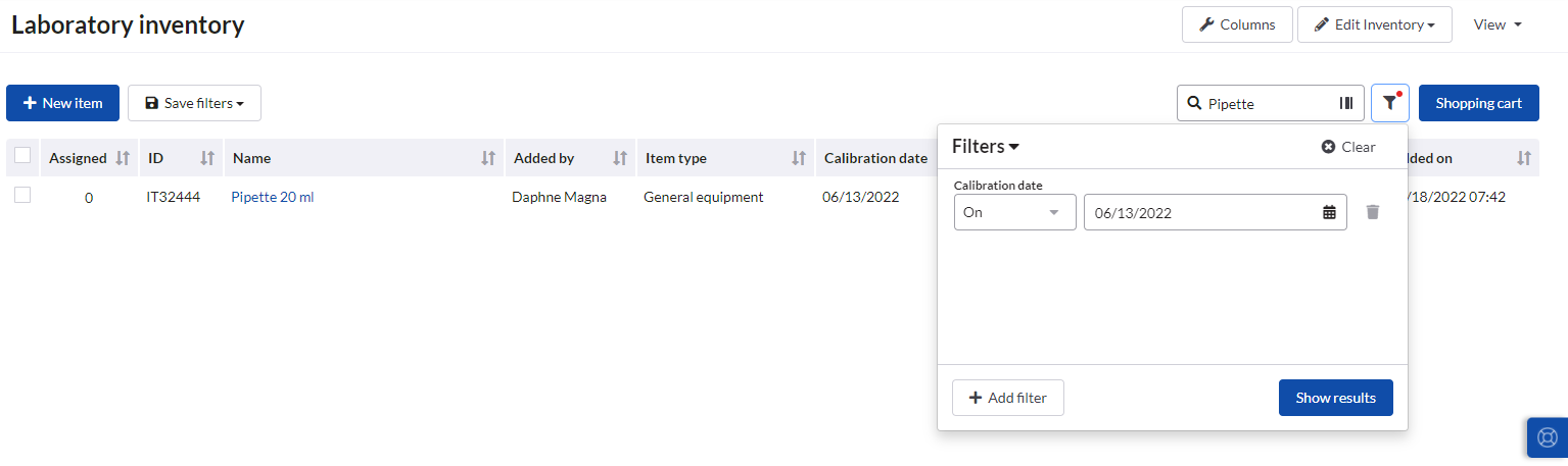 Advanced filtering in Inventory - SciNote